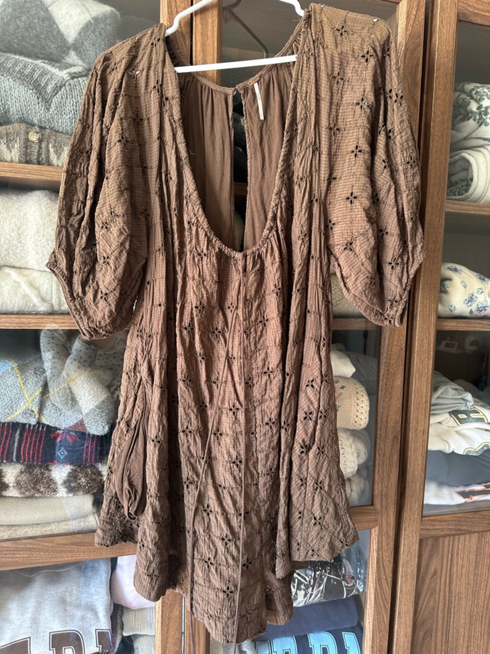 Free People Brown Cotton Eyelet Mini Dress